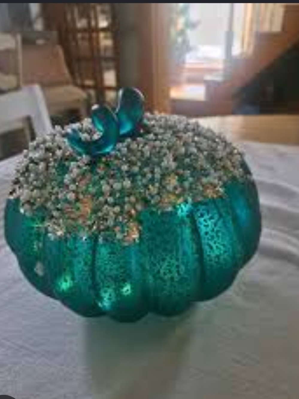 Valerie Parr Hill Lit Pearl Glittered Mercury Glass Pumpkin Teal Blue NWOB